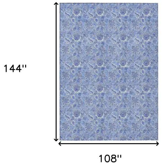 Navy Blue And Denim Blue Floral Washable Indoor Outdoor Area Rug Photo 3