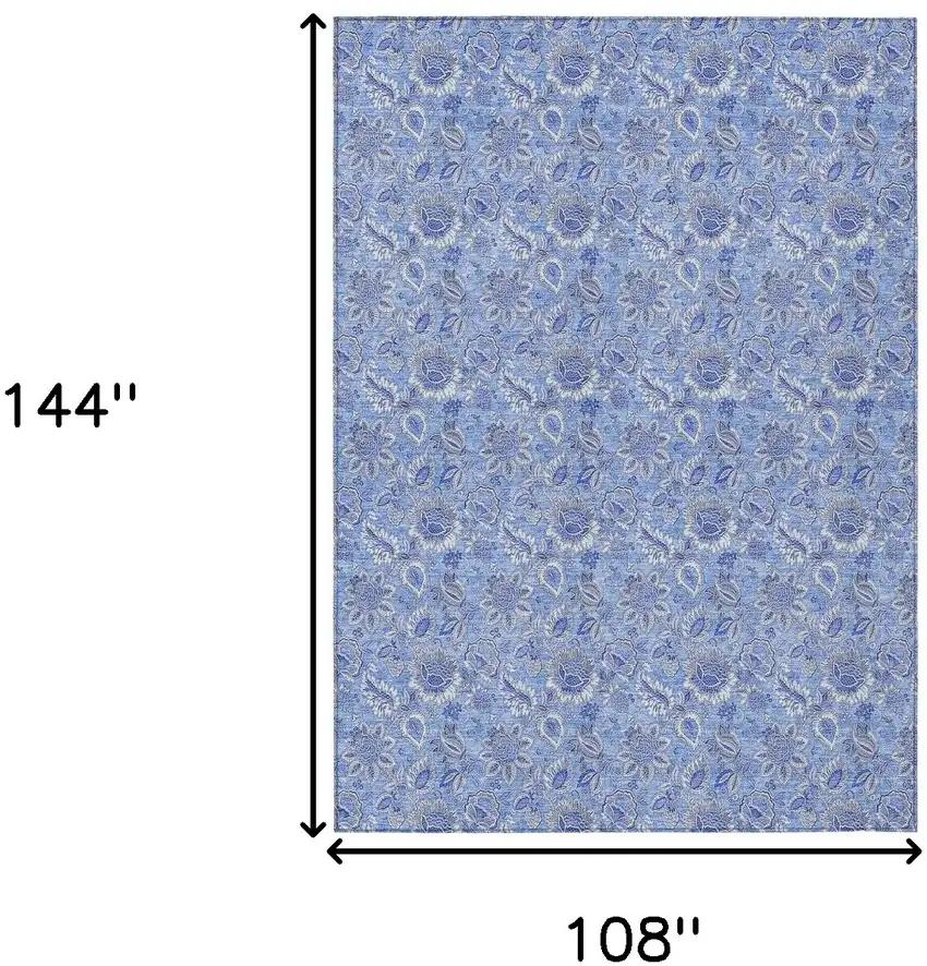 Navy Blue And Denim Blue Floral Washable Indoor Outdoor Area Rug Photo 3