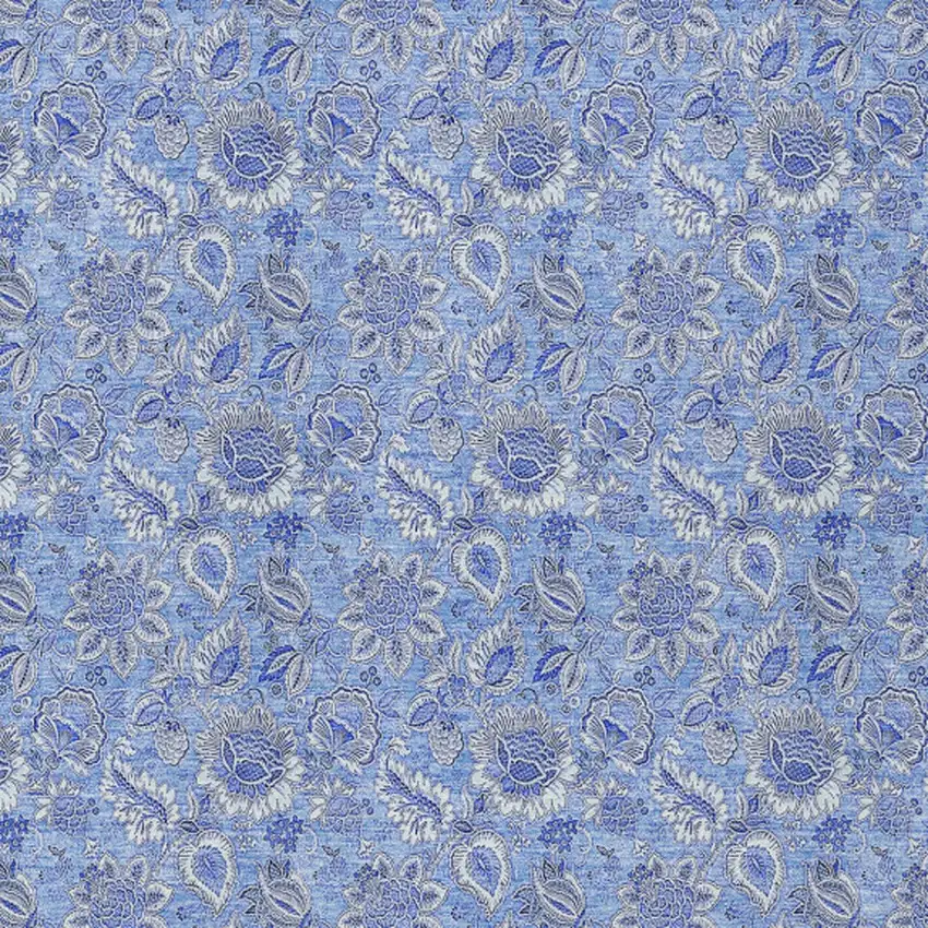 Navy Blue And Denim Blue Floral Washable Indoor Outdoor Area Rug Photo 6