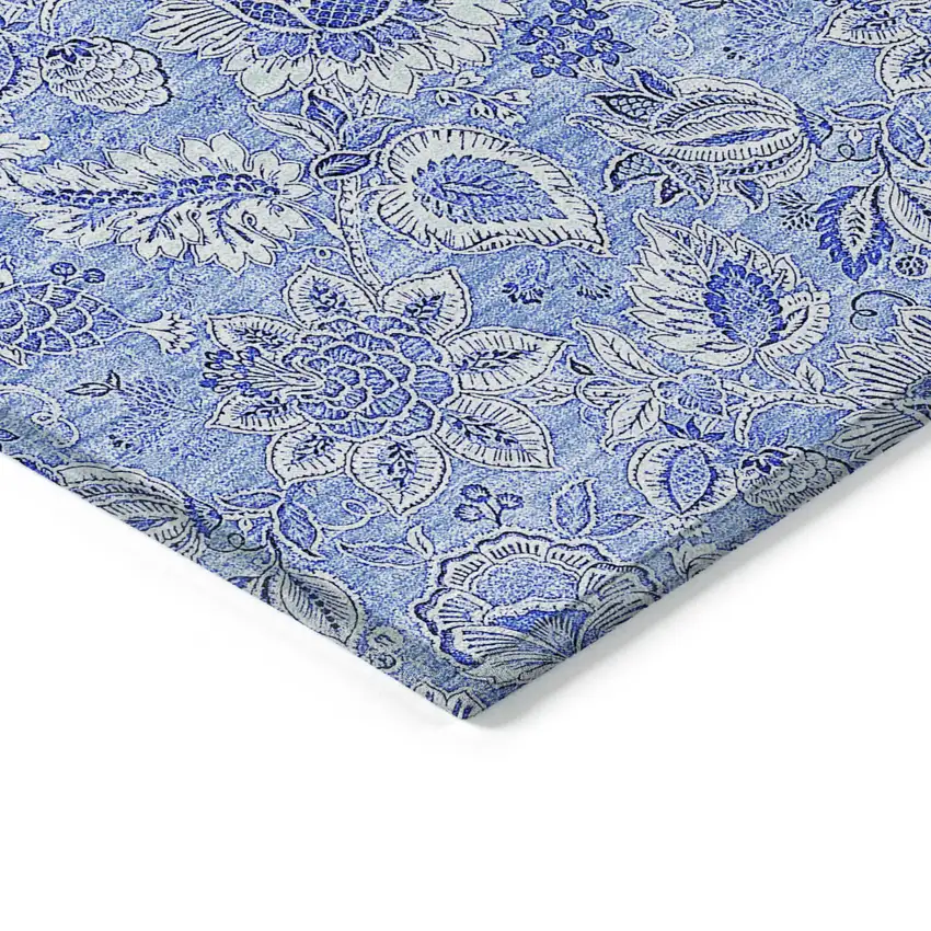 Navy Blue And Denim Blue Floral Washable Indoor Outdoor Area Rug Photo 5