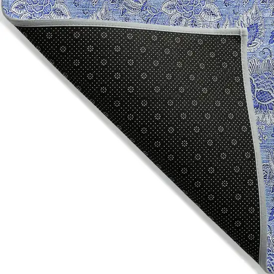 Navy Blue And Denim Blue Floral Washable Indoor Outdoor Area Rug Photo 4