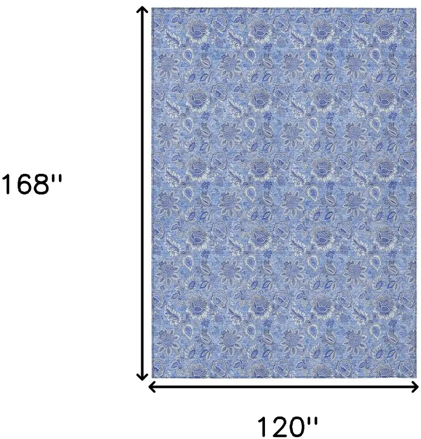 Navy Blue And Denim Blue Floral Washable Indoor Outdoor Area Rug Photo 3