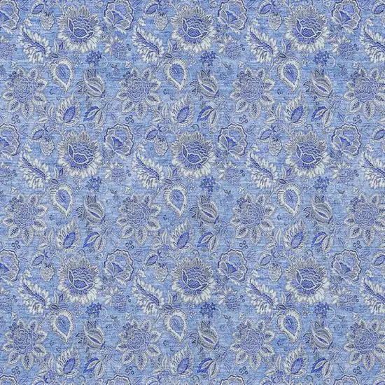 Navy Blue And Denim Blue Floral Washable Indoor Outdoor Area Rug Photo 6