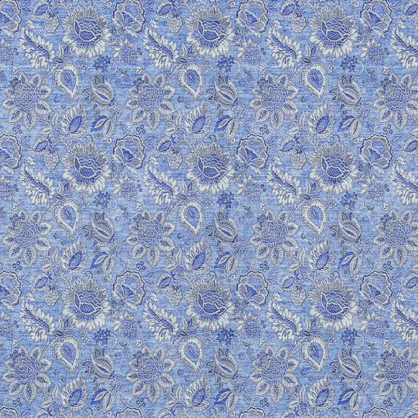 Navy Blue And Denim Blue Floral Washable Indoor Outdoor Area Rug Photo 6