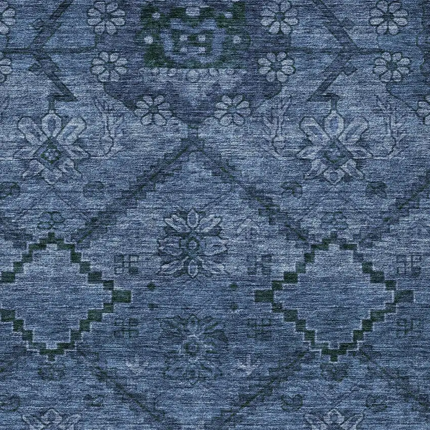 Navy Blue And Denim Blue Floral Washable Indoor Outdoor Area Rug Photo 6