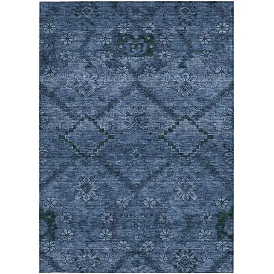 Navy Blue And Denim Blue Floral Washable Indoor Outdoor Area Rug Photo 7