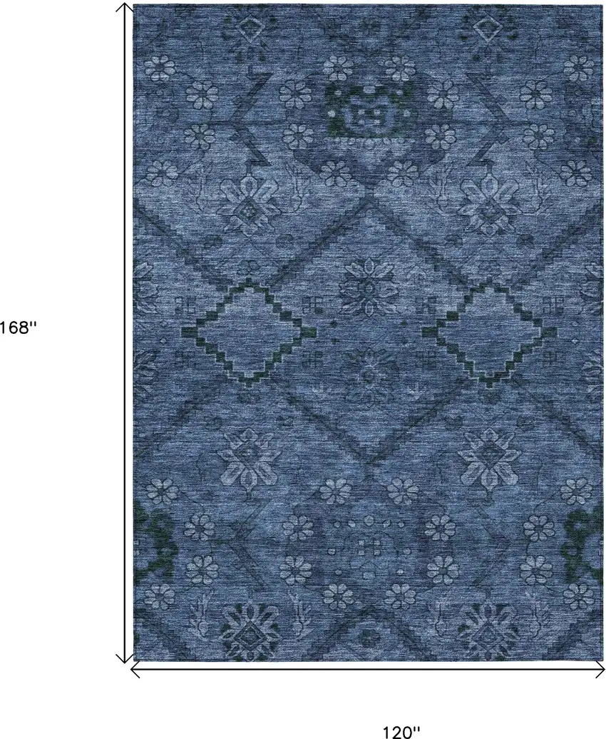 Navy Blue And Denim Blue Floral Washable Indoor Outdoor Area Rug Photo 3
