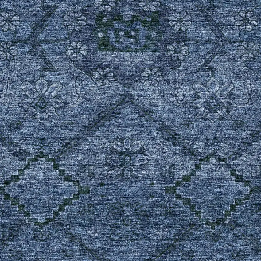 Navy Blue And Denim Blue Floral Washable Indoor Outdoor Area Rug Photo 6