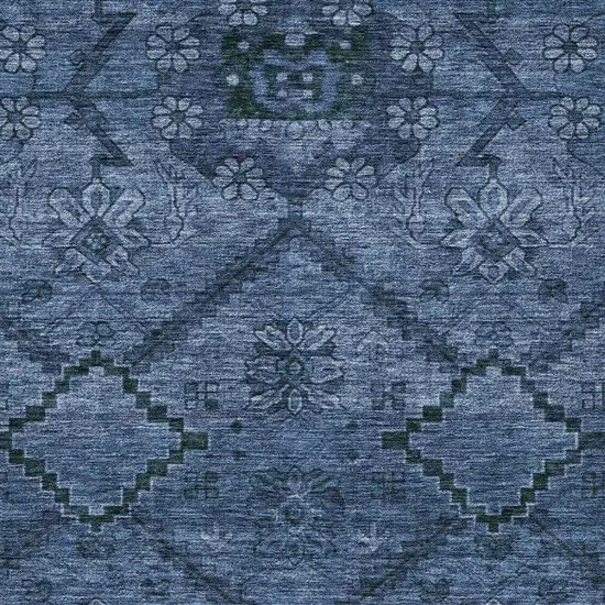 Navy Blue And Denim Blue Floral Washable Indoor Outdoor Area Rug Photo 6