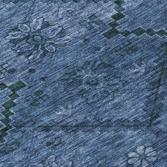 Navy Blue And Denim Blue Floral Washable Indoor Outdoor Area Rug Photo 8
