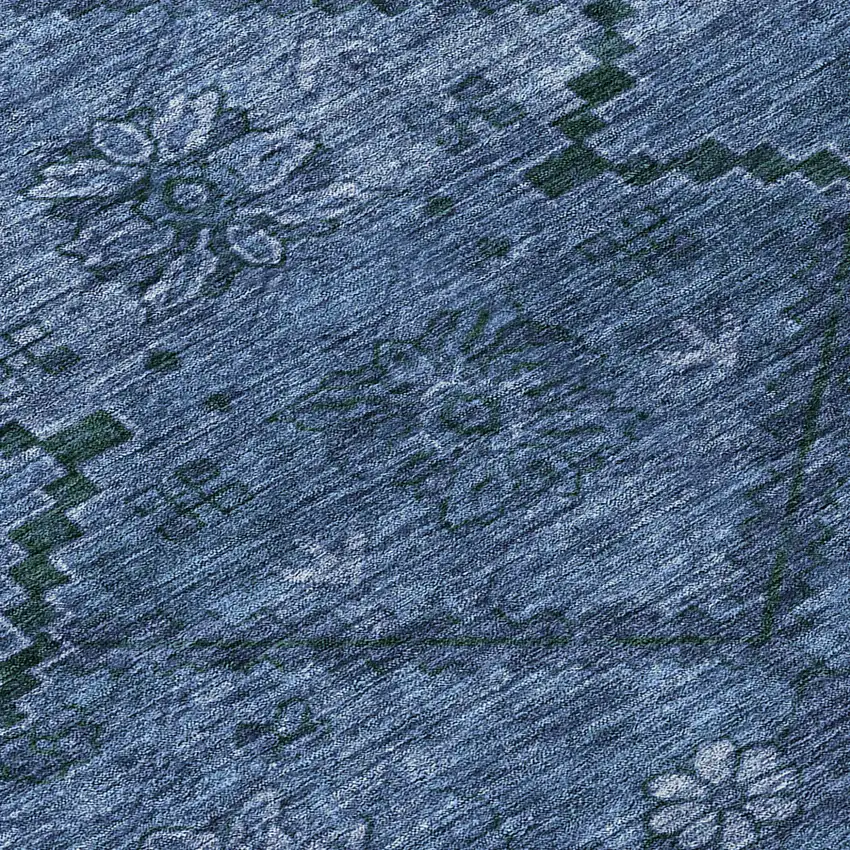 Navy Blue And Denim Blue Floral Washable Indoor Outdoor Area Rug Photo 8