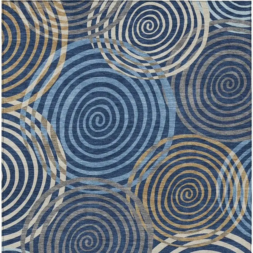 Navy Blue And Denim Blue Geometric Washable Indoor Outdoor Area Rug Photo 3