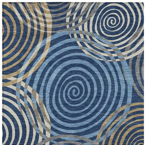 Navy Blue And Denim Blue Geometric Washable Indoor Outdoor Area Rug Photo 2