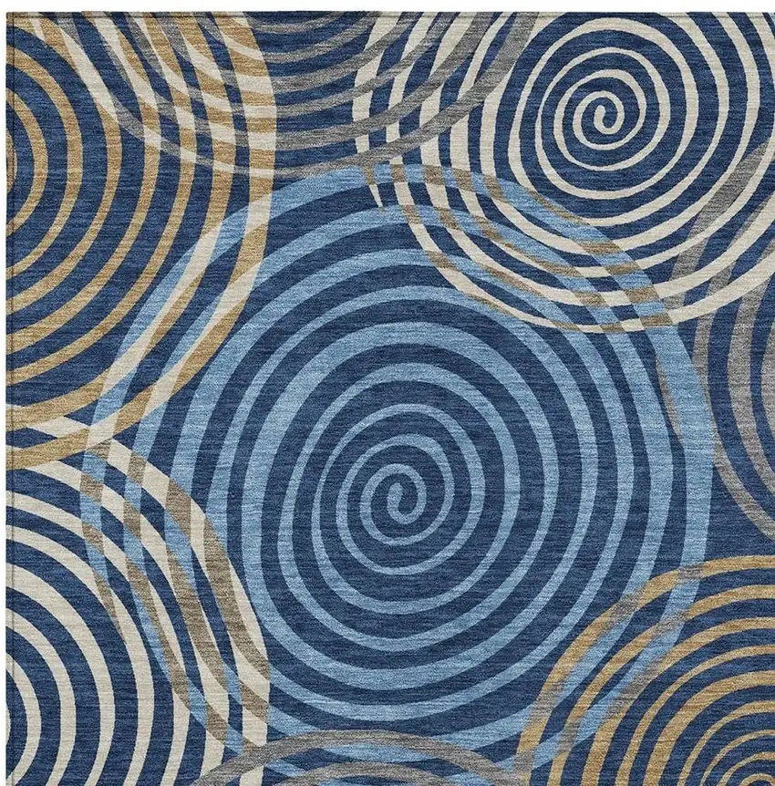 Navy Blue And Denim Blue Geometric Washable Indoor Outdoor Area Rug Photo 2