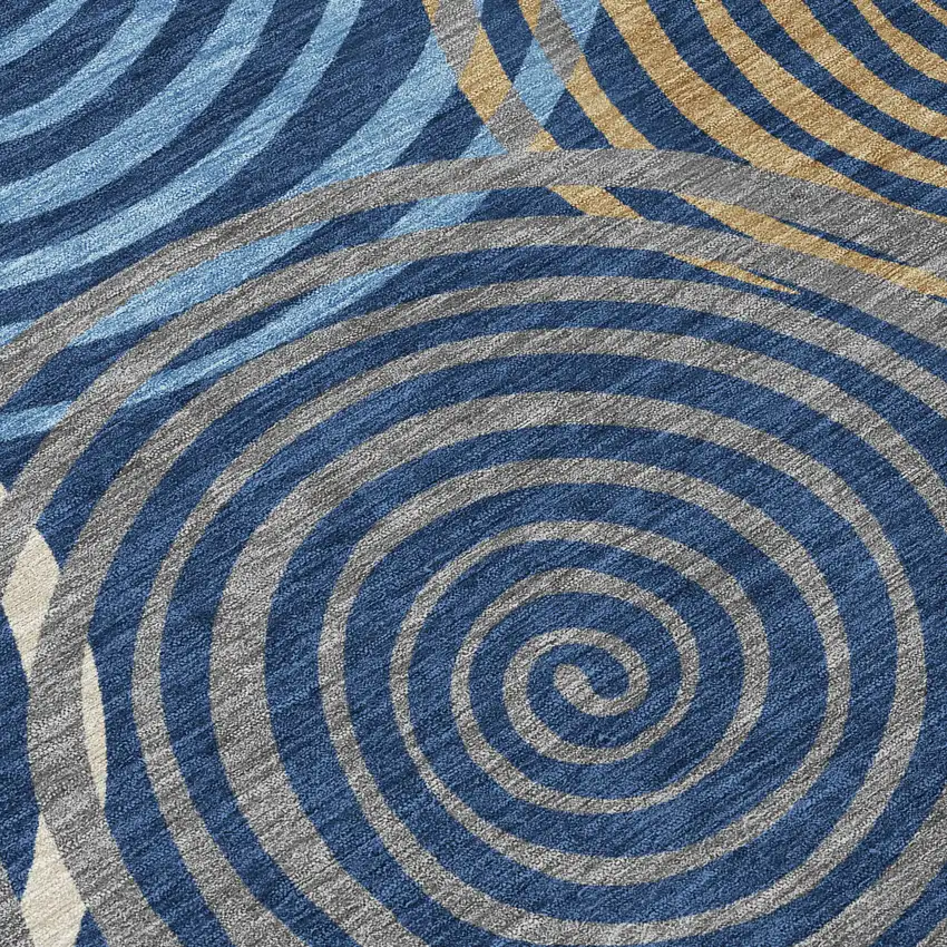 Navy Blue And Denim Blue Geometric Washable Indoor Outdoor Area Rug Photo 9
