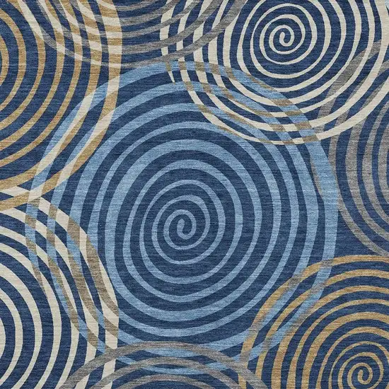 Navy Blue And Denim Blue Geometric Washable Indoor Outdoor Area Rug Photo 2