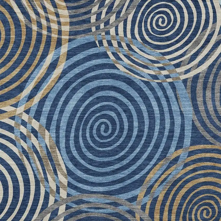Navy Blue And Denim Blue Geometric Washable Indoor Outdoor Area Rug Photo 2