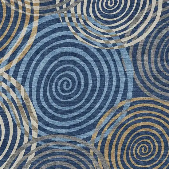 Navy Blue And Denim Blue Geometric Washable Indoor Outdoor Area Rug Photo 2