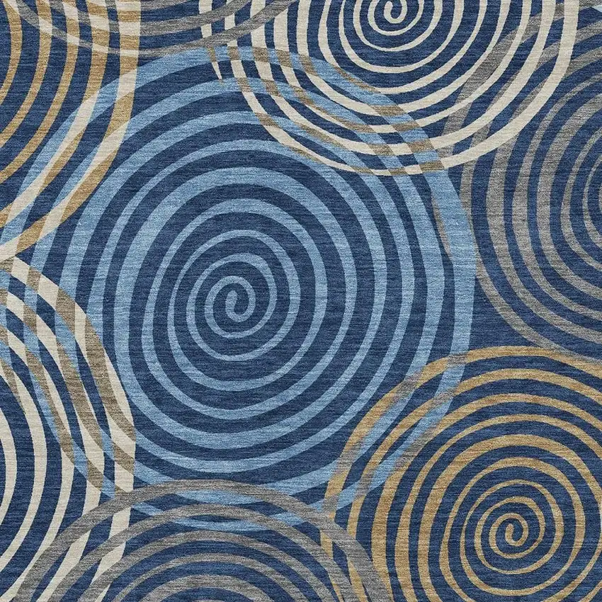 Navy Blue And Denim Blue Geometric Washable Indoor Outdoor Area Rug Photo 2
