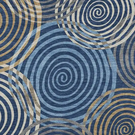 Navy Blue And Denim Blue Geometric Washable Indoor Outdoor Area Rug Photo 2