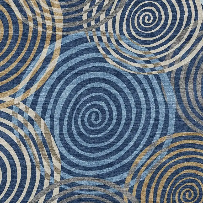 Navy Blue And Denim Blue Geometric Washable Indoor Outdoor Area Rug Photo 2