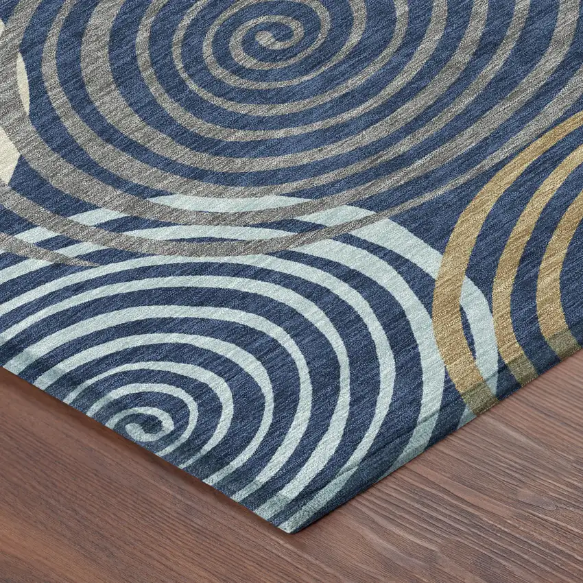 Navy Blue And Denim Blue Geometric Washable Indoor Outdoor Area Rug Photo 8