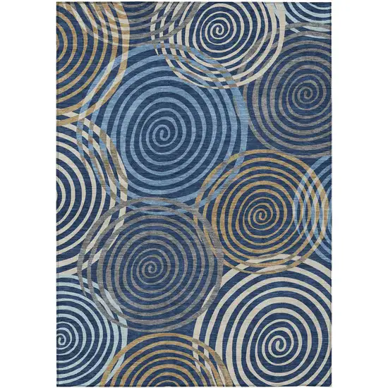 Navy Blue And Denim Blue Geometric Washable Indoor Outdoor Area Rug Photo 1
