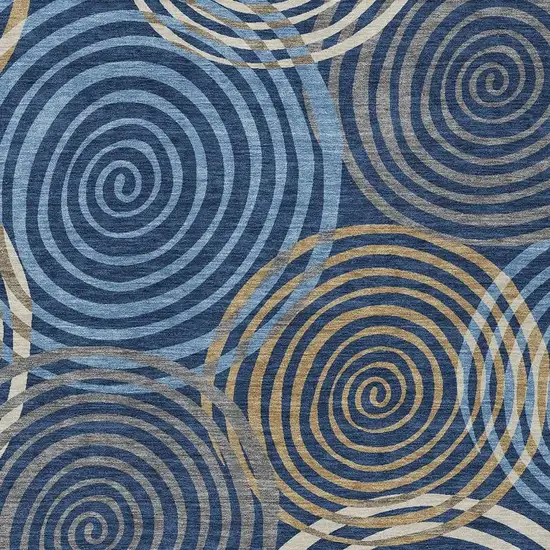 Navy Blue And Denim Blue Geometric Washable Indoor Outdoor Area Rug Photo 2