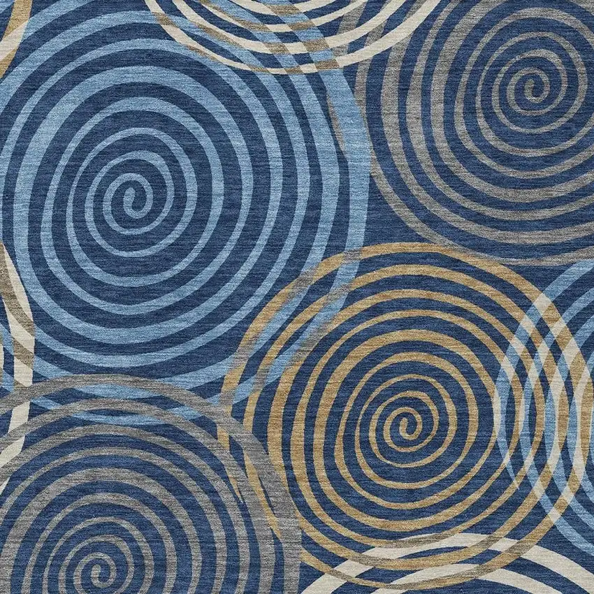 Navy Blue And Denim Blue Geometric Washable Indoor Outdoor Area Rug Photo 2