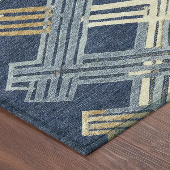 Navy Blue And Denim Blue Geometric Washable Indoor Outdoor Area Rug Photo 8