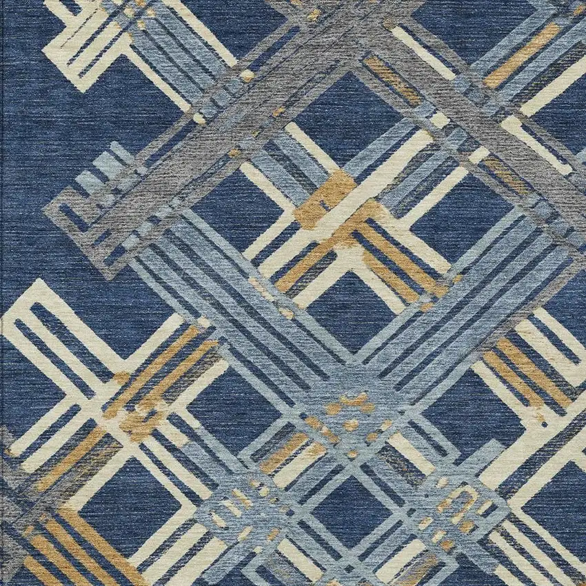 Navy Blue And Denim Blue Geometric Washable Indoor Outdoor Area Rug Photo 2