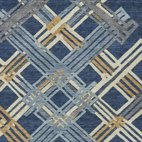 Navy Blue And Denim Blue Geometric Washable Indoor Outdoor Area Rug Photo 2
