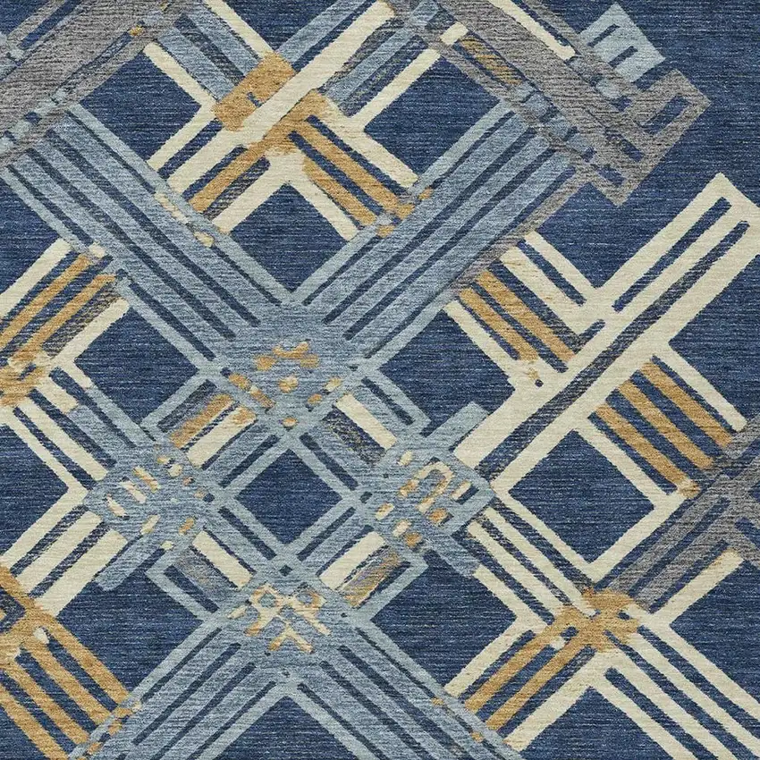 Navy Blue And Denim Blue Geometric Washable Indoor Outdoor Area Rug Photo 2