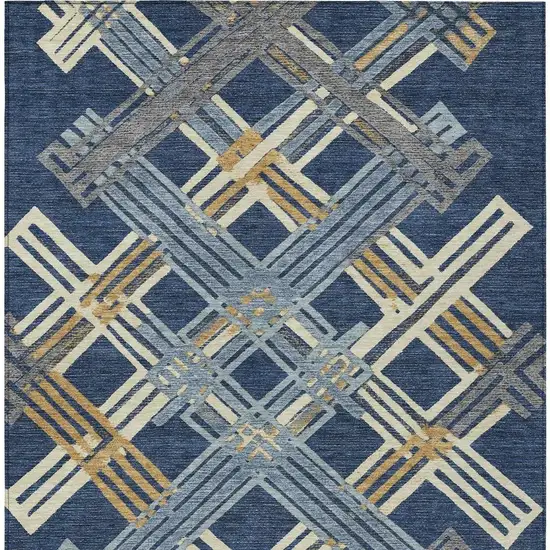Navy Blue And Denim Blue Geometric Washable Indoor Outdoor Area Rug Photo 3