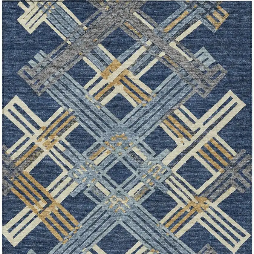 Navy Blue And Denim Blue Geometric Washable Indoor Outdoor Area Rug Photo 3