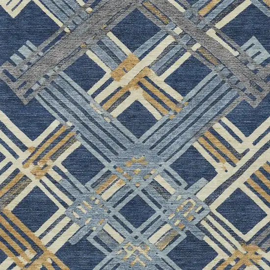 Navy Blue And Denim Blue Geometric Washable Indoor Outdoor Area Rug Photo 2