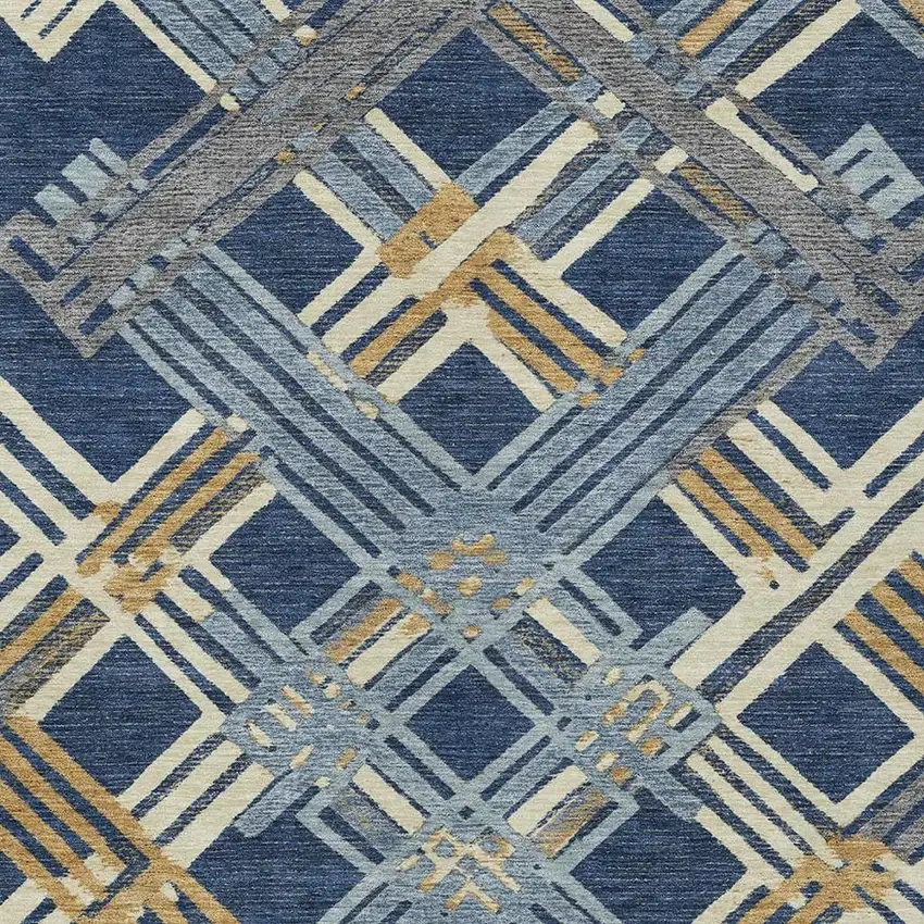 Navy Blue And Denim Blue Geometric Washable Indoor Outdoor Area Rug Photo 2
