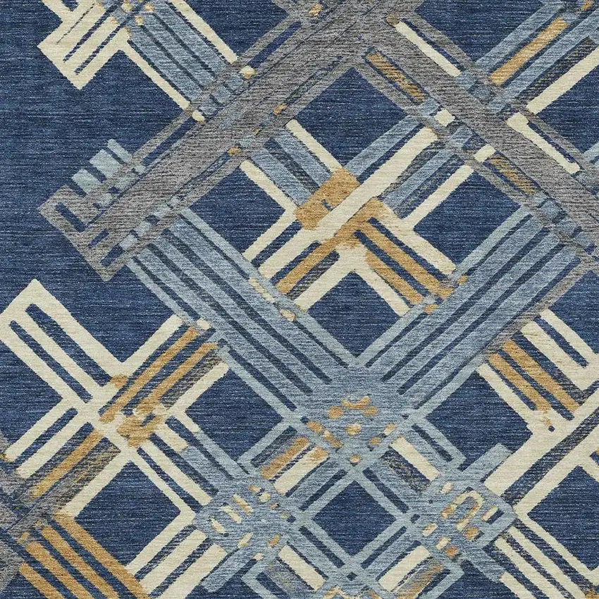 Navy Blue And Denim Blue Geometric Washable Indoor Outdoor Area Rug Photo 2