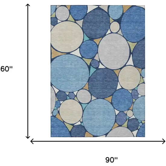Navy Blue And Denim Blue Geometric Washable Indoor Outdoor Area Rug Photo 7