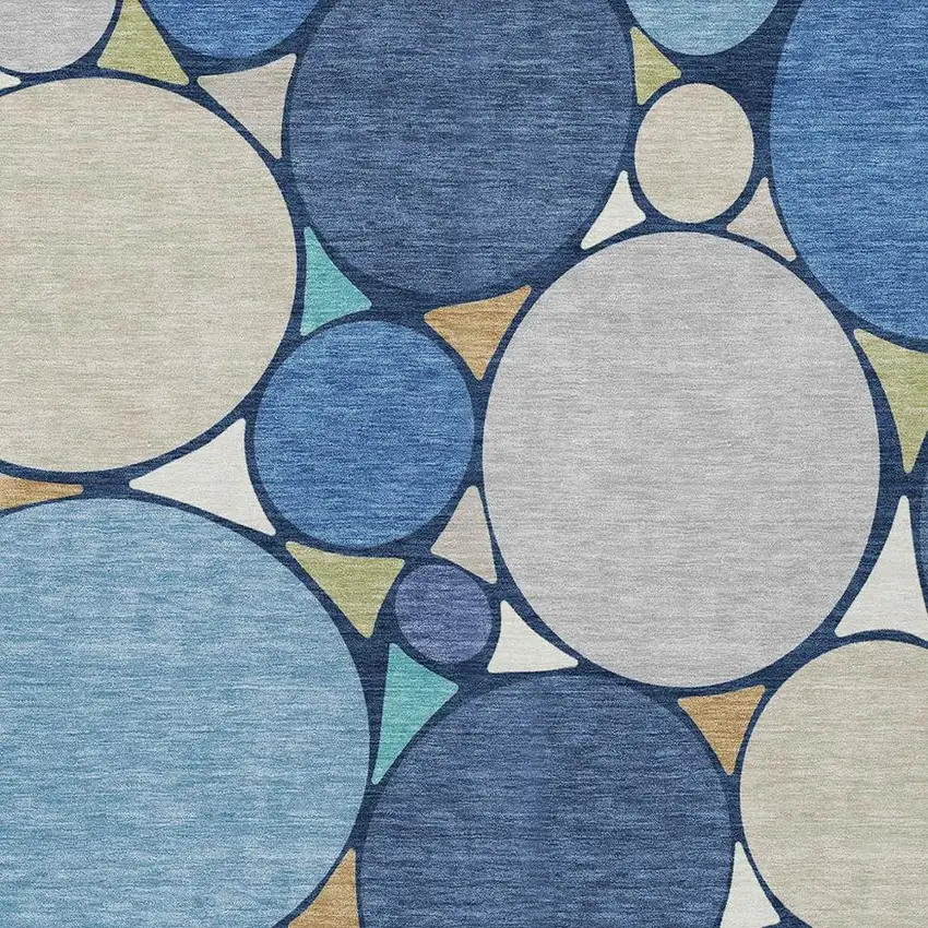 Navy Blue And Denim Blue Geometric Washable Indoor Outdoor Area Rug Photo 3
