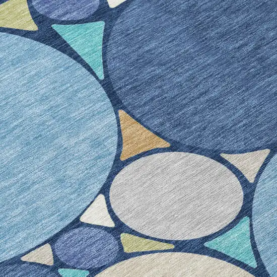 Navy Blue And Denim Blue Geometric Washable Indoor Outdoor Area Rug Photo 6