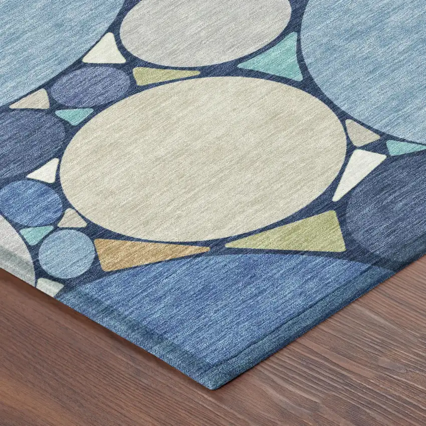 Navy Blue And Denim Blue Geometric Washable Indoor Outdoor Area Rug Photo 5