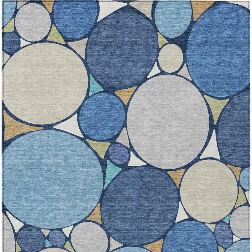 Navy Blue And Denim Blue Geometric Washable Indoor Outdoor Area Rug Photo 4