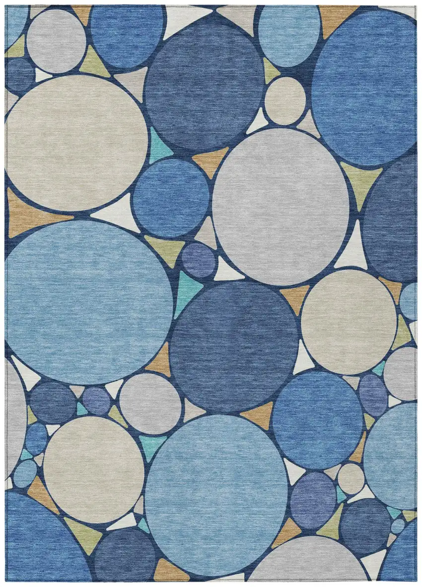 Navy Blue And Denim Blue Geometric Washable Indoor Outdoor Area Rug Photo 2