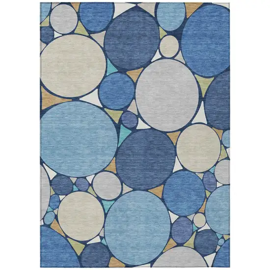 Navy Blue And Denim Blue Geometric Washable Indoor Outdoor Area Rug Photo 2