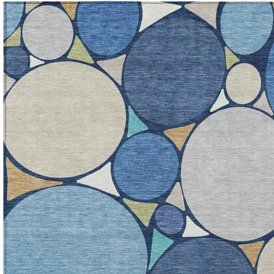 Navy Blue And Denim Blue Geometric Washable Indoor Outdoor Area Rug Photo 3