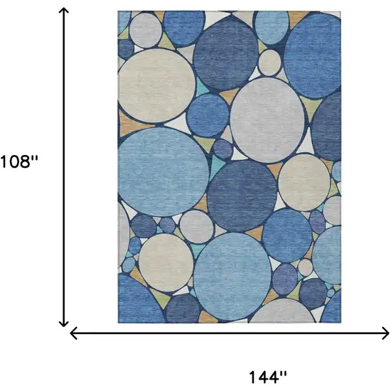Navy Blue And Denim Blue Geometric Washable Indoor Outdoor Area Rug Photo 7