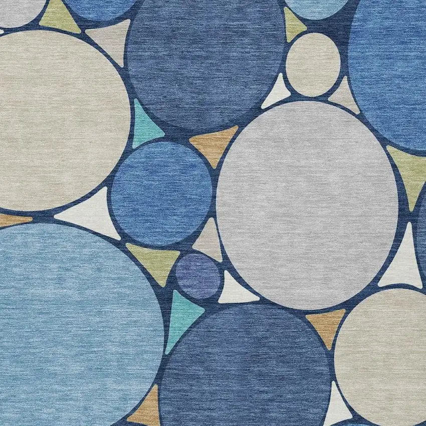 Navy Blue And Denim Blue Geometric Washable Indoor Outdoor Area Rug Photo 3