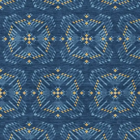 Navy Blue And Denim Blue Geometric Washable Indoor Outdoor Area Rug Photo 3