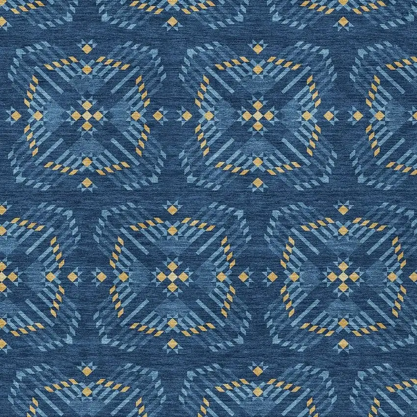 Navy Blue And Denim Blue Geometric Washable Indoor Outdoor Area Rug Photo 3
